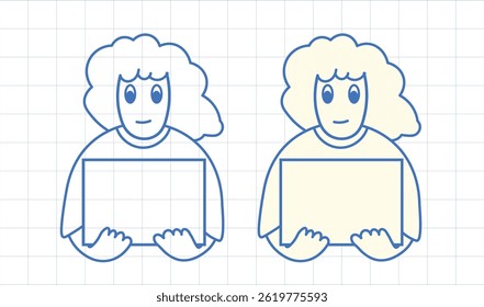 Two Women Holding Signs with Copy Space, graphic elements for advertising, branding, posters and banners, funny cartoon illustration with character and mascot