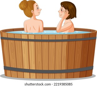 Two women in hot tub spa illustration