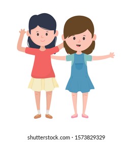 two women hugging friendly characters vector illustration