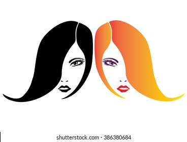 Two women isolated faces vector