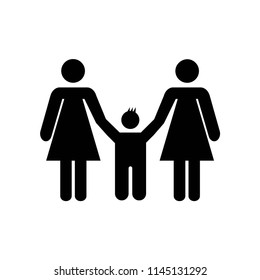 Two women and a kid familiar group silhouette icon vector icon. Simple element illustration. Two women and a kid familiar group silhouette symbol design. Can be used for web and mobile.