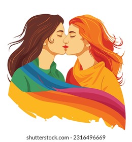 Two women kissing each other, vector illustration 