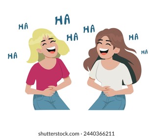 two women laughing, funny joke concept. vector illustration