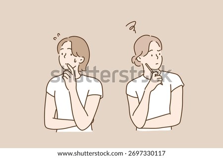 Two women looking flustered. Original vector illustration drawn by hand.