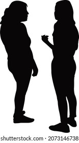 two women making chat, silhouette vector