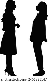 two women making chat, silhouette vector