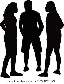 two women and a man making chat, silhouette vector