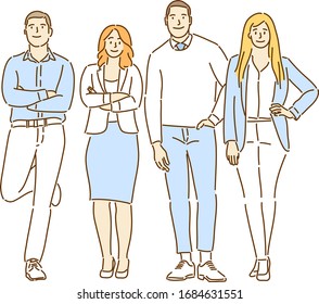 Two women, two men, a total of four business colleagues are standing.