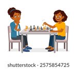 two women play chess and thinking hard