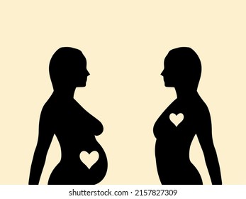 Two women. Pregnant. Love for a child. Vector illustration