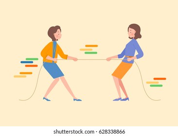 Two women are pulling rope.