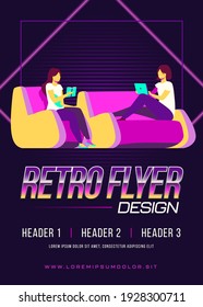 Two women relaxing at home. Girls reading book, using tablet, drinking tea flat vector illustration. Leisure, friends meeting, roomies concept for banner, website design or landing web page