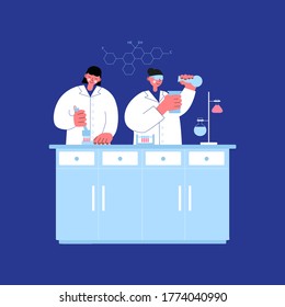 Two women scientists working in a lab. Science laboratory concept vector illustration for website or app