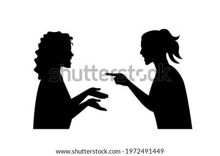 Two women screaming other silhouette, women quarrel and angry