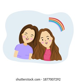 Two women to show love in lesbian couple LGBT concept.vector illustrated 