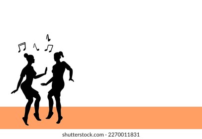 Two women silhouettes dancing on the dance floor