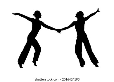 two women silhouettes dancing vector illustration