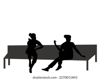 Two women silhouettes sitting on a bench