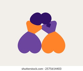 Two women sit side by side and take care of each other. Back view of female silhouttes for womens day. Sisterhood and community for girls. Vector abstract illustration 