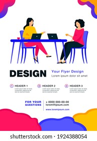 Two women sitting in cafe with laptops. Drink, computer, work flat vector illustration. Meeting and coffee break concept for banner, website design or landing web page