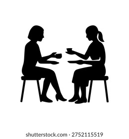 Two women sitting facing each other, drinking beverages, and conversing