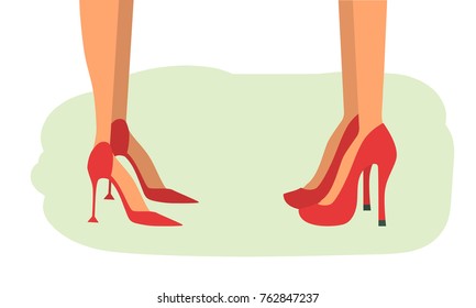 Two women standing close to each other. Cropped image. Fashion shoes. Hand drawn vector illustration.
