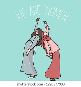 Two women standing together and pose. Cartoon characters vector illustration of Women's friendship or sisterhood. The concept of women's day campaign