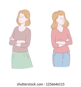 Two Women Are Standing Turned Away From Each Other. Vector Illustration.