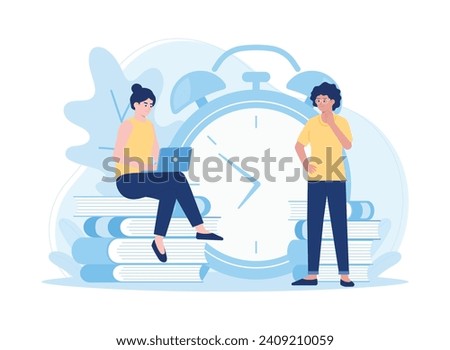 two women studying before online exam trending concept flat illustration