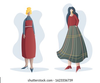 Two women in stylish outfits for every day. Casual fashion. flat design. For use in graphic design and web design.