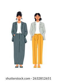  two women in suits, art vector illustration