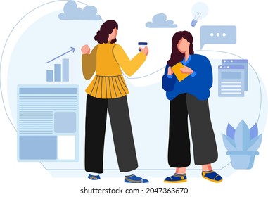 Two Women Talk About Work In Office