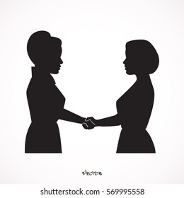 two women, talking to each other. Handshake.  Icon Isolated on White Background.