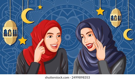 Two women talking with lanterns and stars