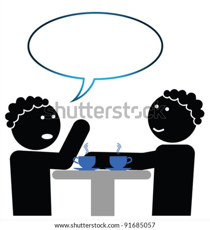Two women talking over coffee isolated on white background