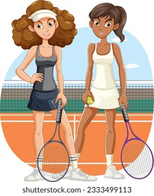 Dos jugadoras de tenis en la corte