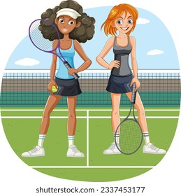 Dos jugadoras de tenis en la corte