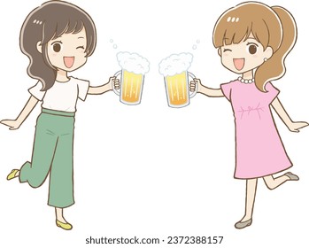 Two Women Toasting with Beer Steins