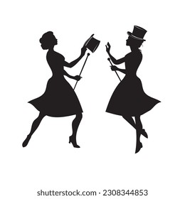 Two women with top hats and a cane dancing tap dance