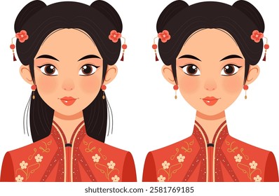 Two women in traditional Asian attire