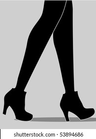 Two women walking legs in the fall shoes. illustration