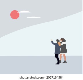 Two women wearing masks walking in the sunset park wearing a mask to prevent coronavirus, virus, flu, disease, air pollution vector illustration