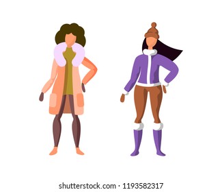Two women in winter clothes. Vector illustration. Characters.