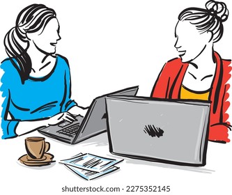 two women working together friends in work team work concept vector illustration
