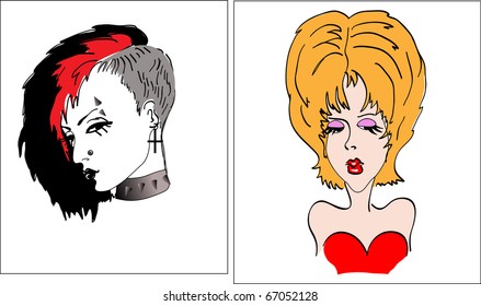 two women's heads of different character