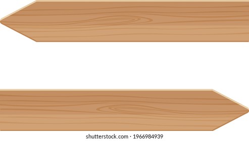 Two wooden arrows pointing in different directions to the left and to the right. Wooden pointers vector illustration isolated on white background.