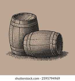 Two wooden barrels design illustration