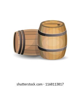 Two wooden barrels isolated on white background. Vector illustration