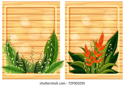 Dos tablones de madera con motivos florales