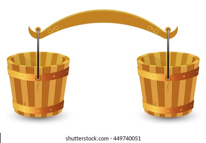 Two wooden buckets and yoke on white background. svg